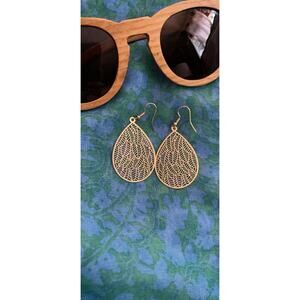 14K Gold Plated Teardrop Drop Dangle Earrings Gold Leaf Earrings for Women